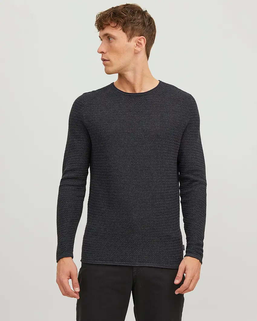 Maglia antracite in cotone punto canestro con scollo a giro