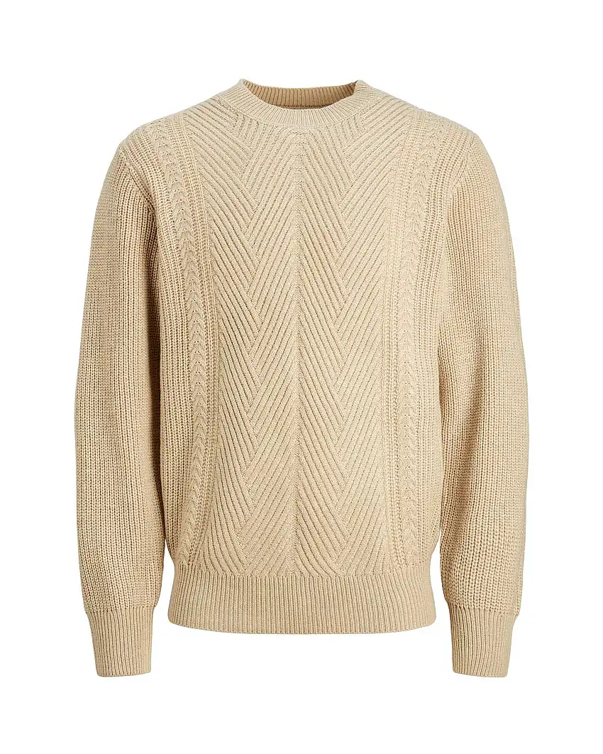 Maglione beige in misto lana a trama spinata