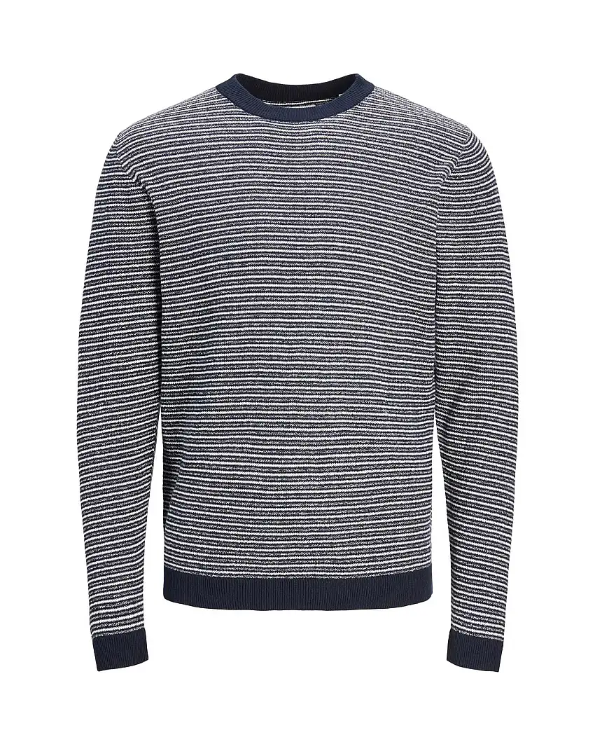 Maglia girocollo in cotone a righe blu e bianche