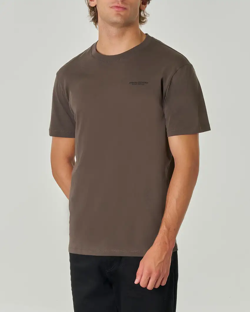 T-shirt verde militare mezza manica tinta unita con logo piccolo stampato sul petto