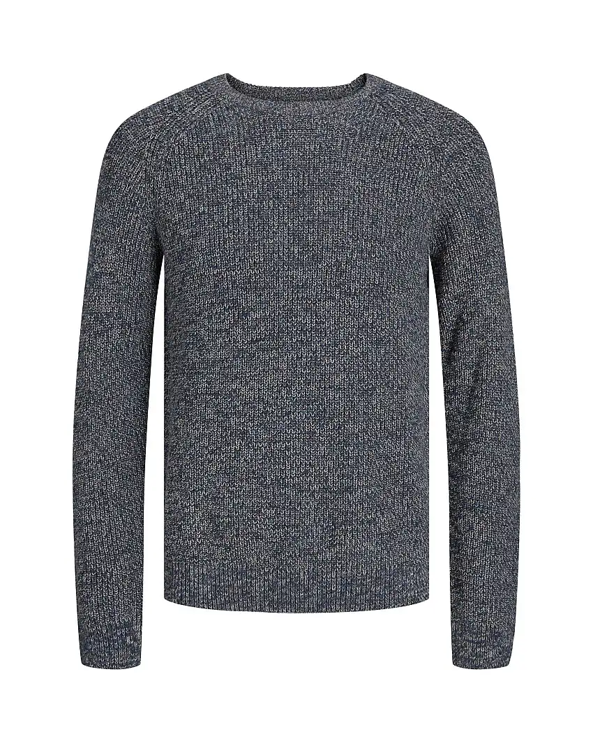 Maglione girocollo in misto cotone e lana con lavorazione multicolor e manica raglan