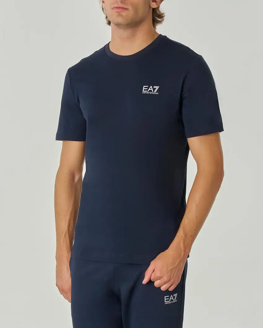 T-shirt blu mezza manica in puro cotone