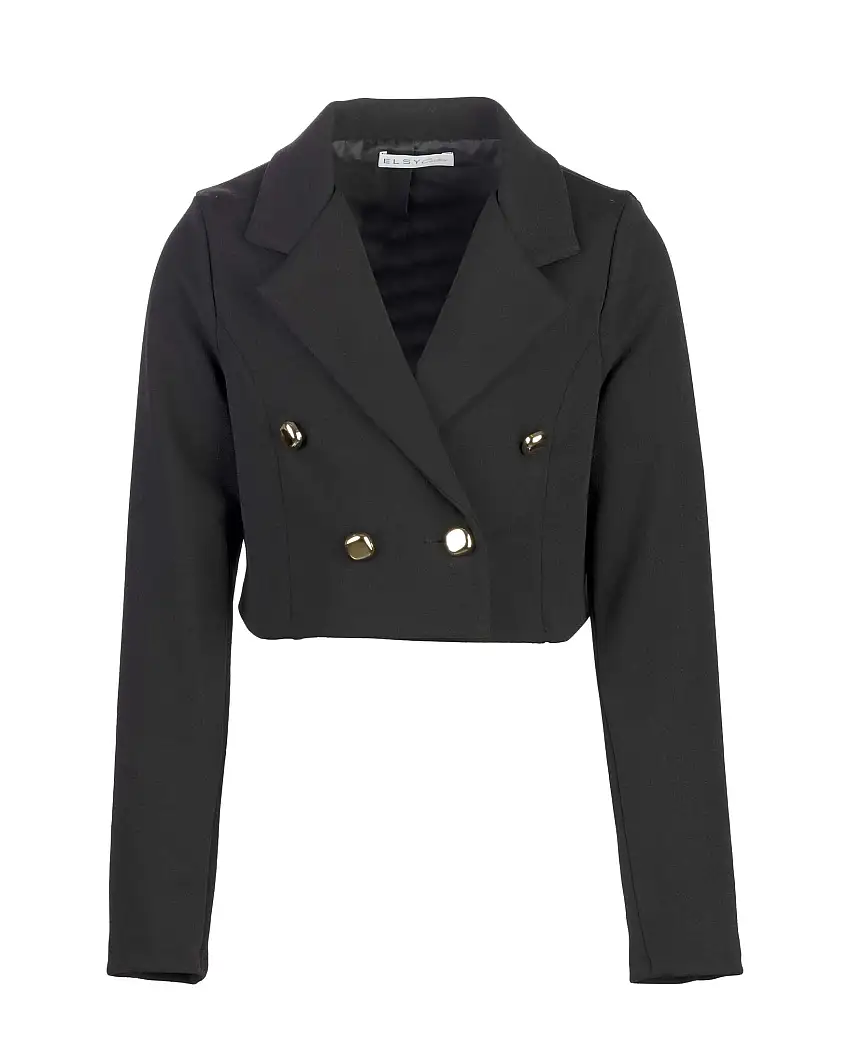 Blazer Elsy doppiopetto nero cropped in tessuto stretch