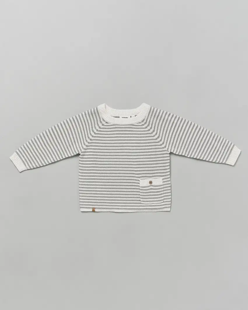 Maglia Lil'Atelier in cotone a fantasia rigata bianca e salvia con taschino