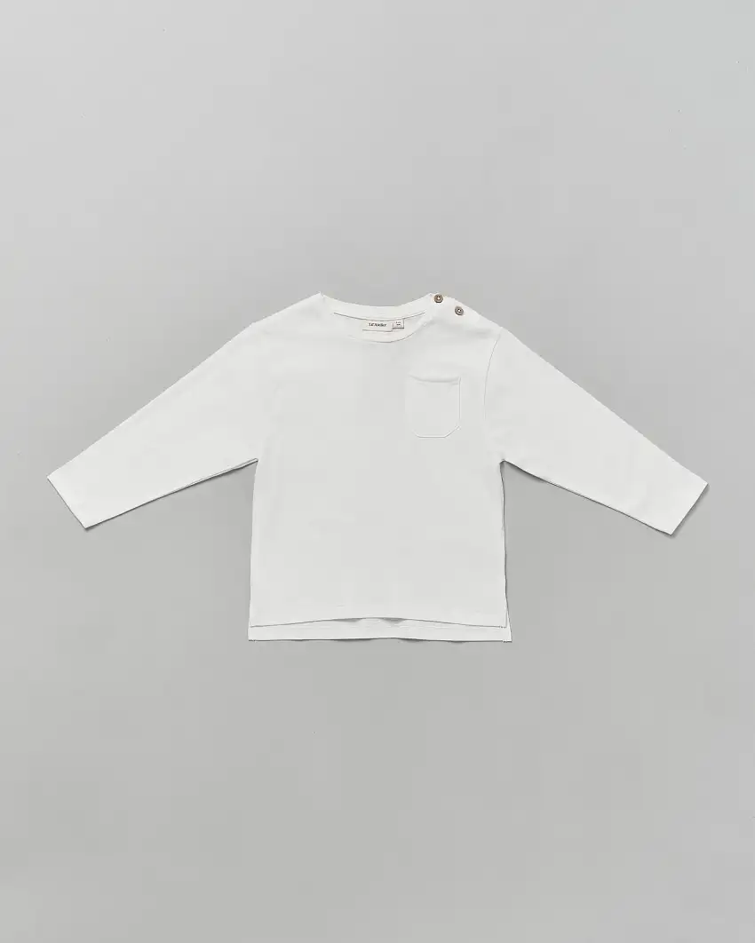 T-shirt Lil'Atelier in puro cotone bianca a maniche lunghe con taschino