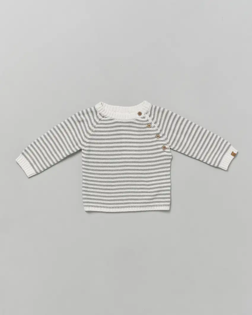 Maglia in cotone a fantasia rigata bianca e salvia