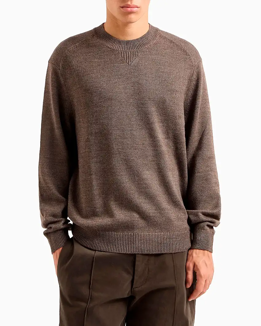 Maglia color noce girocollo in misto cotone e lana