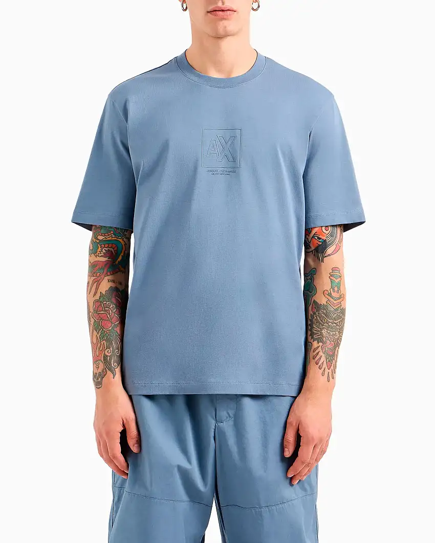 T-shirt avio mezza manica con logo box AX ricamato centrale sul petto