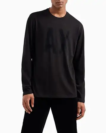 T-shirt nera manica lunga con logo AX effetto spray