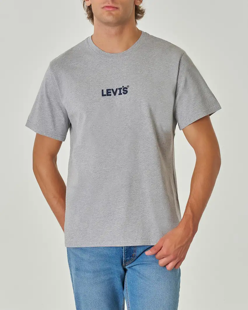 T-shirt grigia relaxed fit con stampa logo davanti e grafica floreale sul retro