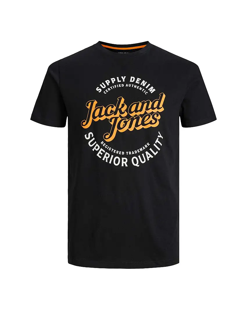 T-shirt nera mezza manica con stampa grafica logo