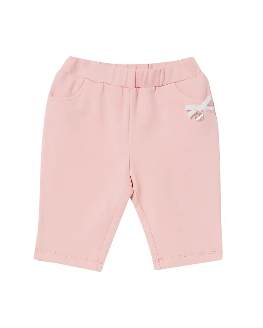 Pantaloni Liu Jo cipria in felpa di cotone stretch con fiocchetto bianco