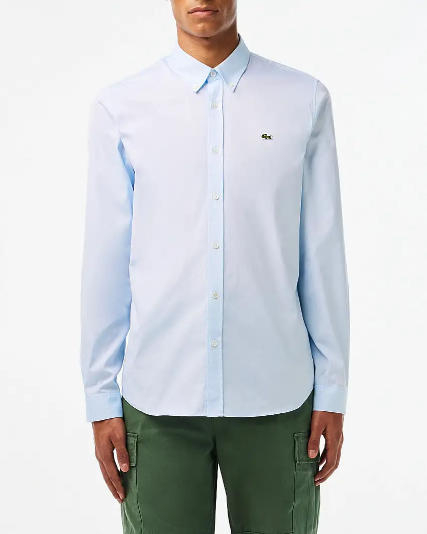 Camicia Lacoste azzurra in Oxford di puro cotone con collo button down