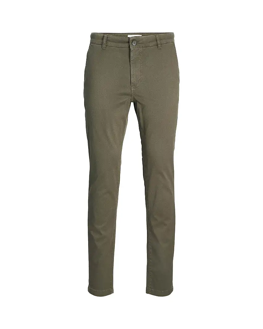 Pantaloni chino verde militare tapered-fit in tessuto armaturato di cotone stretch