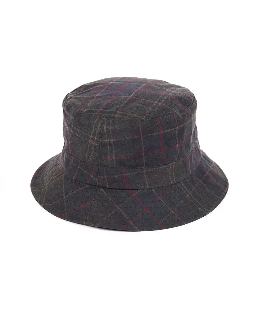 Berretto Barbour verde militare a pescatore in cotone cerato tartan check