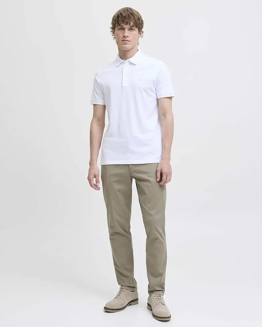 Pantaloni chino beige Jack & Jones tapered-fit in tessuto armaturato di cotone stretch