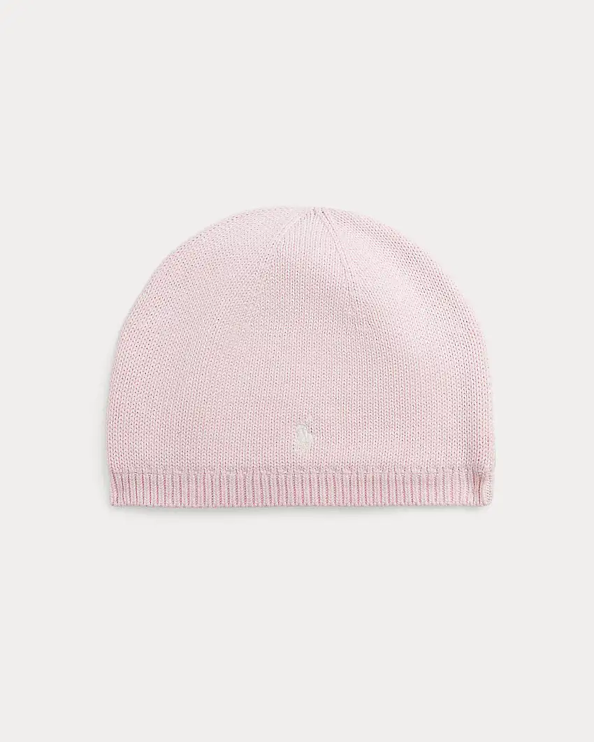 Berretto Ralph Lauren rosa in cotone con pony logo bianco