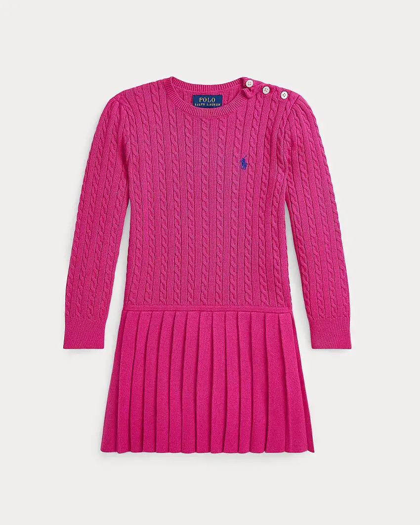 Abito fucsia in maglia di cotone a trecce e pinces