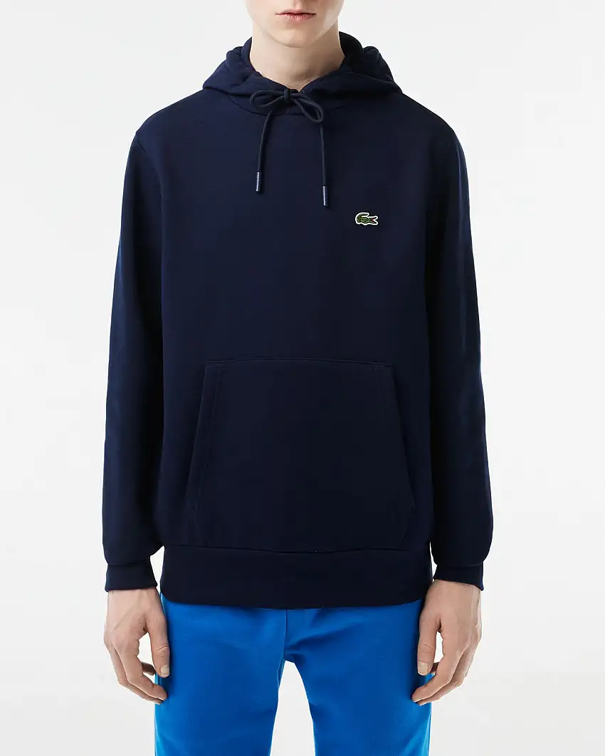 Felpa Lacoste blu con cappuccio e tasche a marsupio