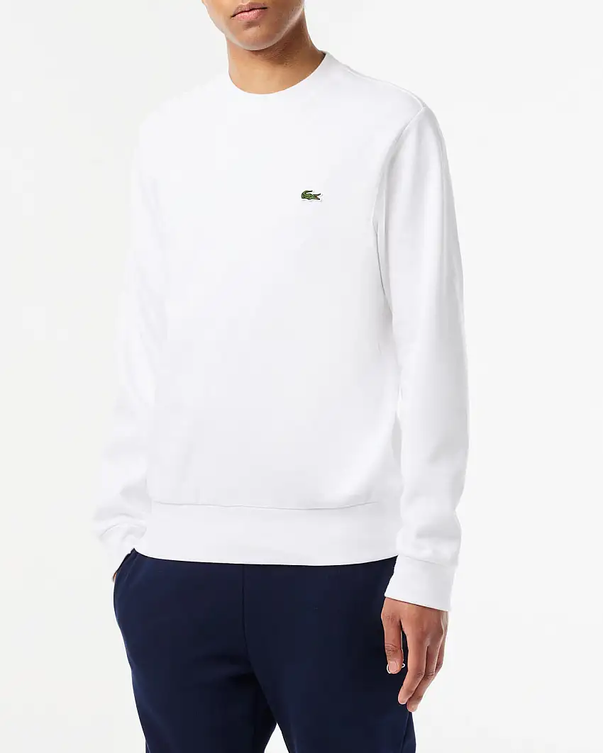 Felpa girocollo Lacoste bianca con logo ricamato sul petto