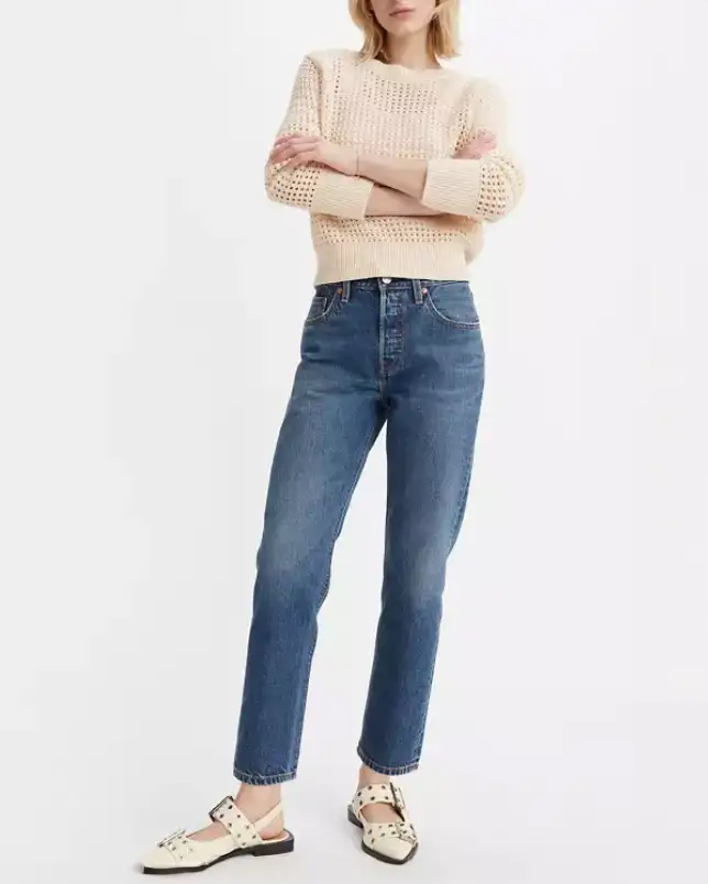 Jeans 501® slim a vita media dal taglio cropped in cotone e lyocell lavaggio blu stone washed