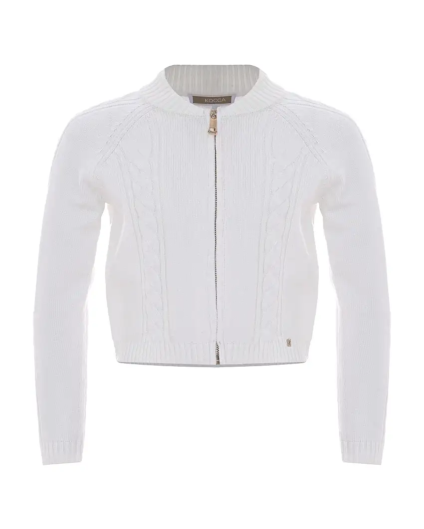 Maglia cropped bianca tricot in misto viscosa con zip