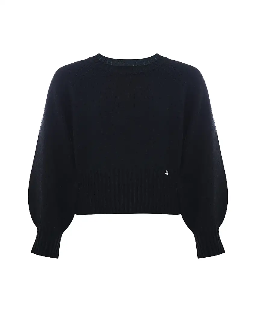 Maglia nera in misto lana con maniche bishop