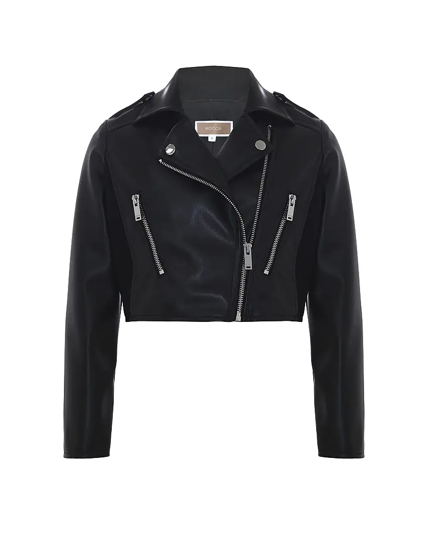 Chiodo nero Kocca cropped in ecopelle