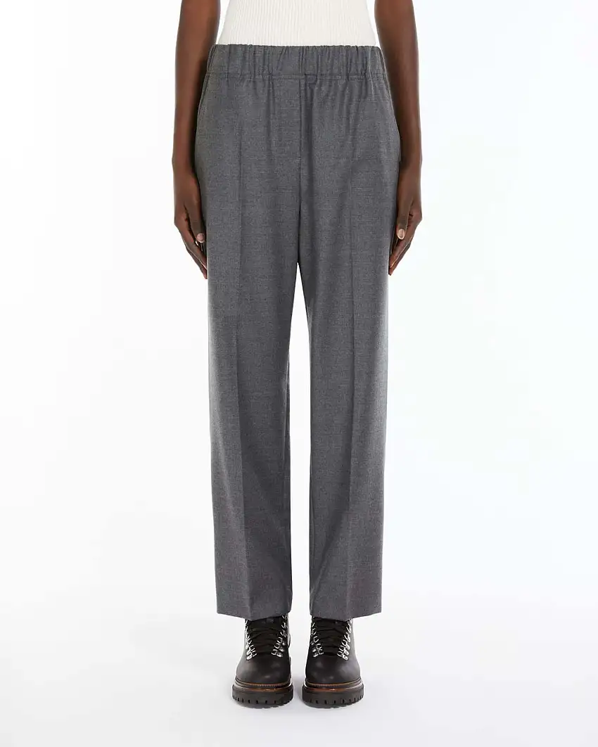 Pantaloni a gamba dritta grigi in flanella con tasche applicate con patta sul retro