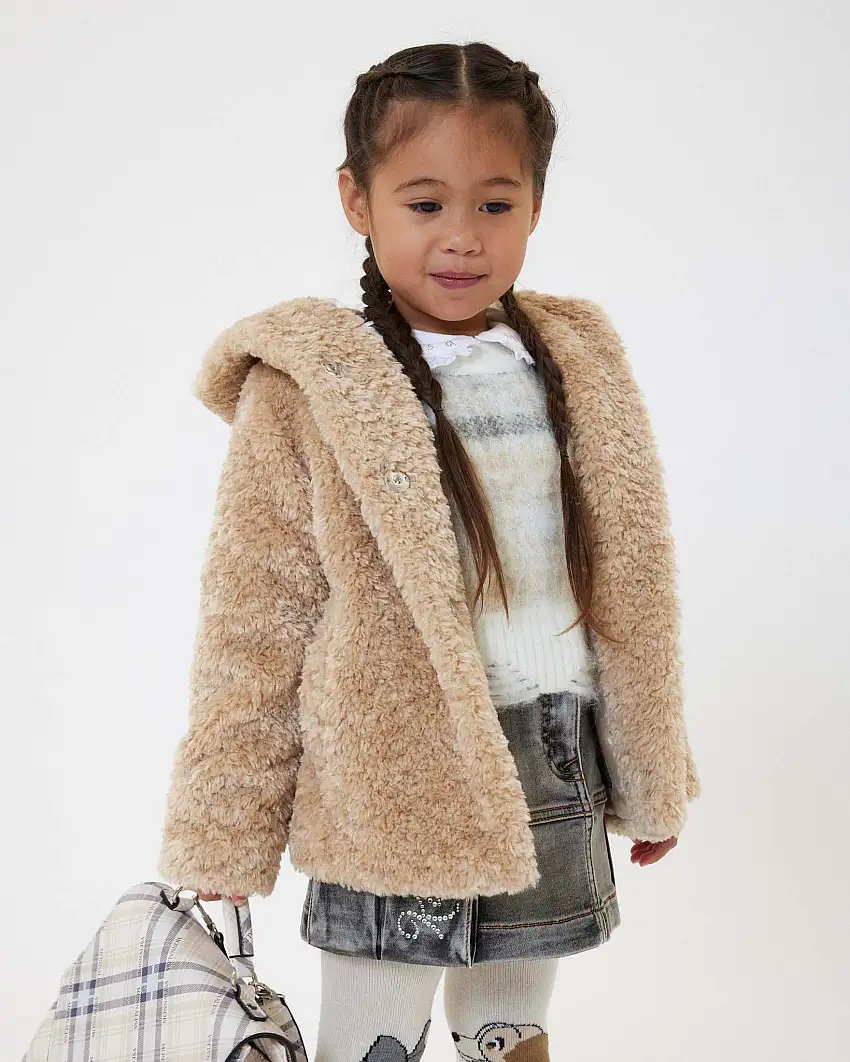 Pelliccia Monnalisa beige con cappuccio