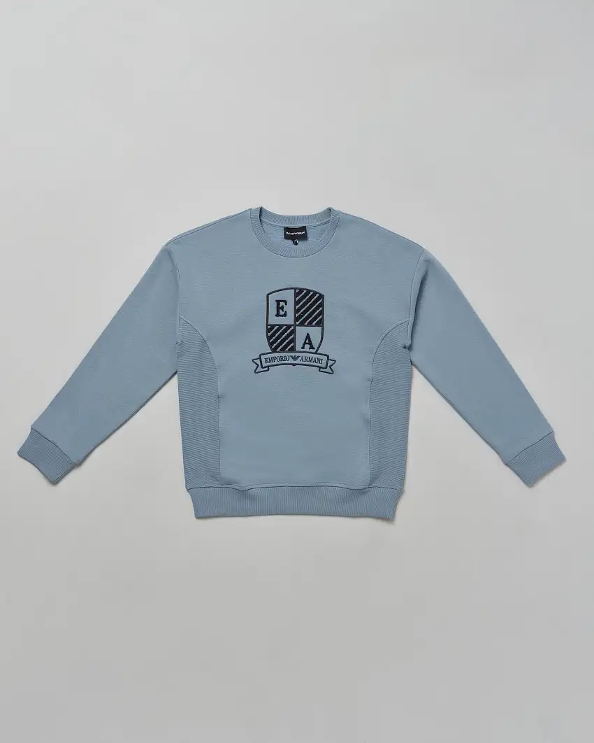 Felpa Emporio Armani avio in misto cotone con ricamo logo college