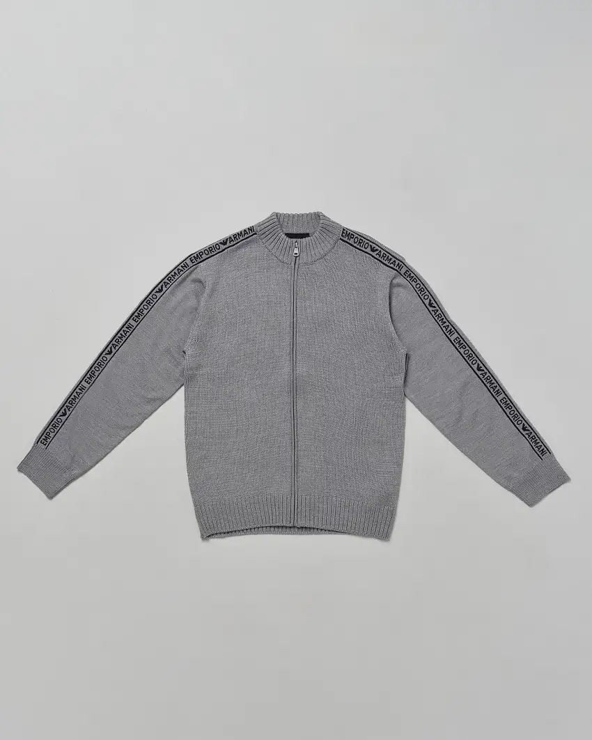 Maglia Emporio Armani lana grigia con zip e bande logate