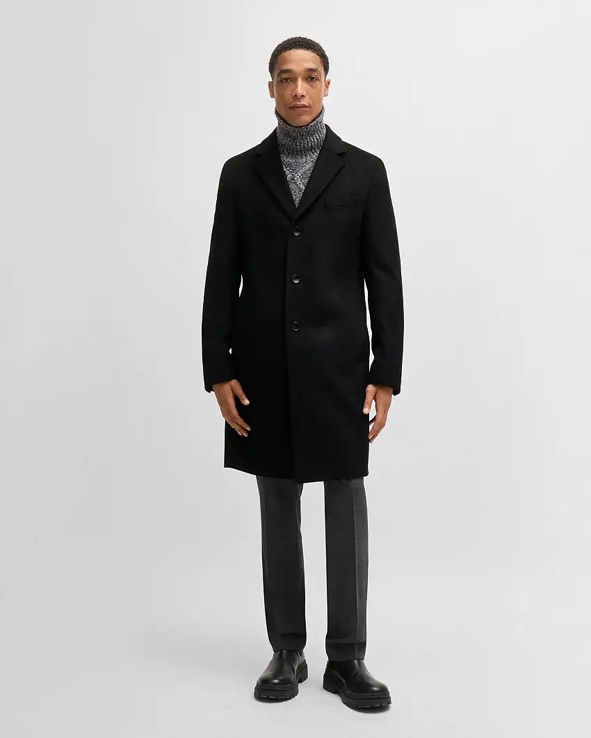 Cappotto Hyde nero in panno di lana e cashmere