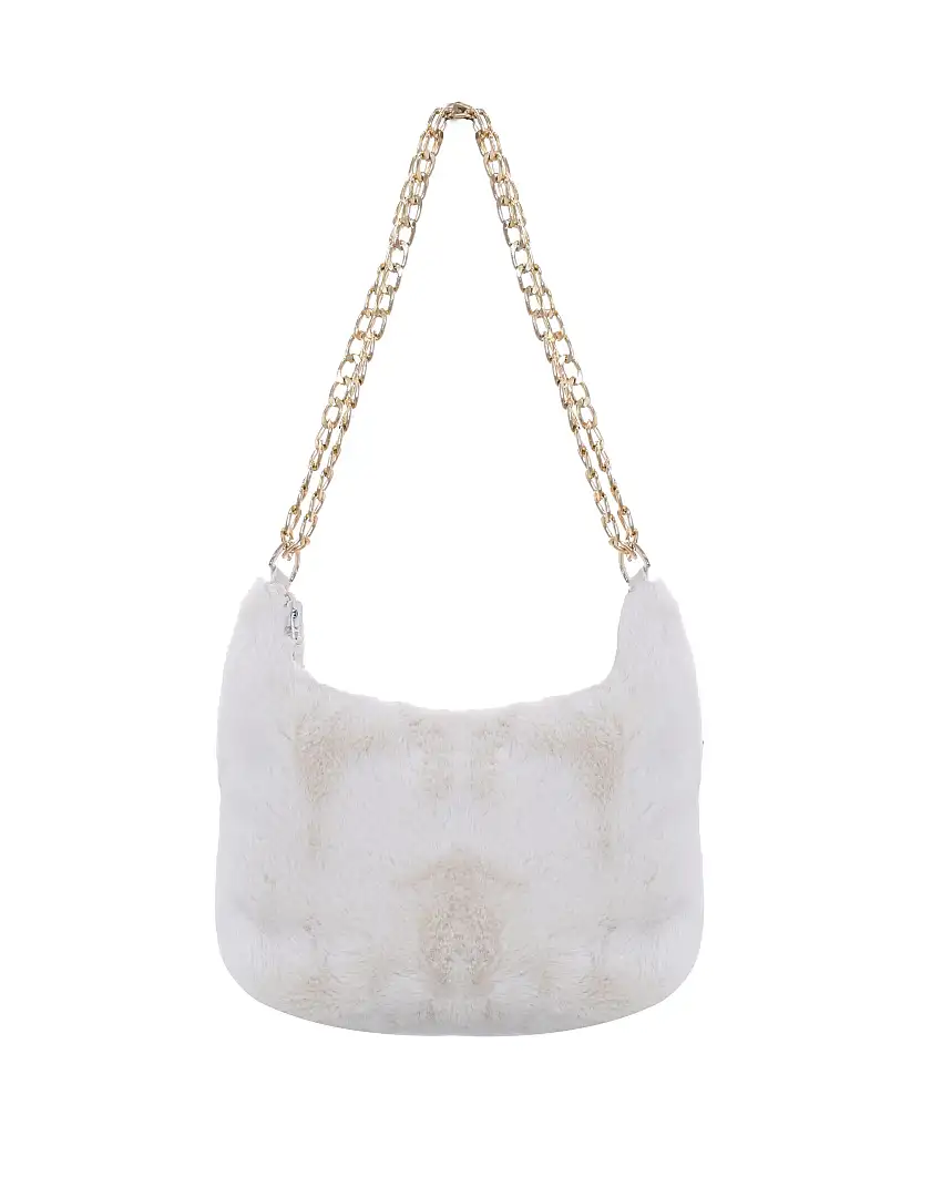 Borsa Kocca bianca in pelliccia con catena oro
