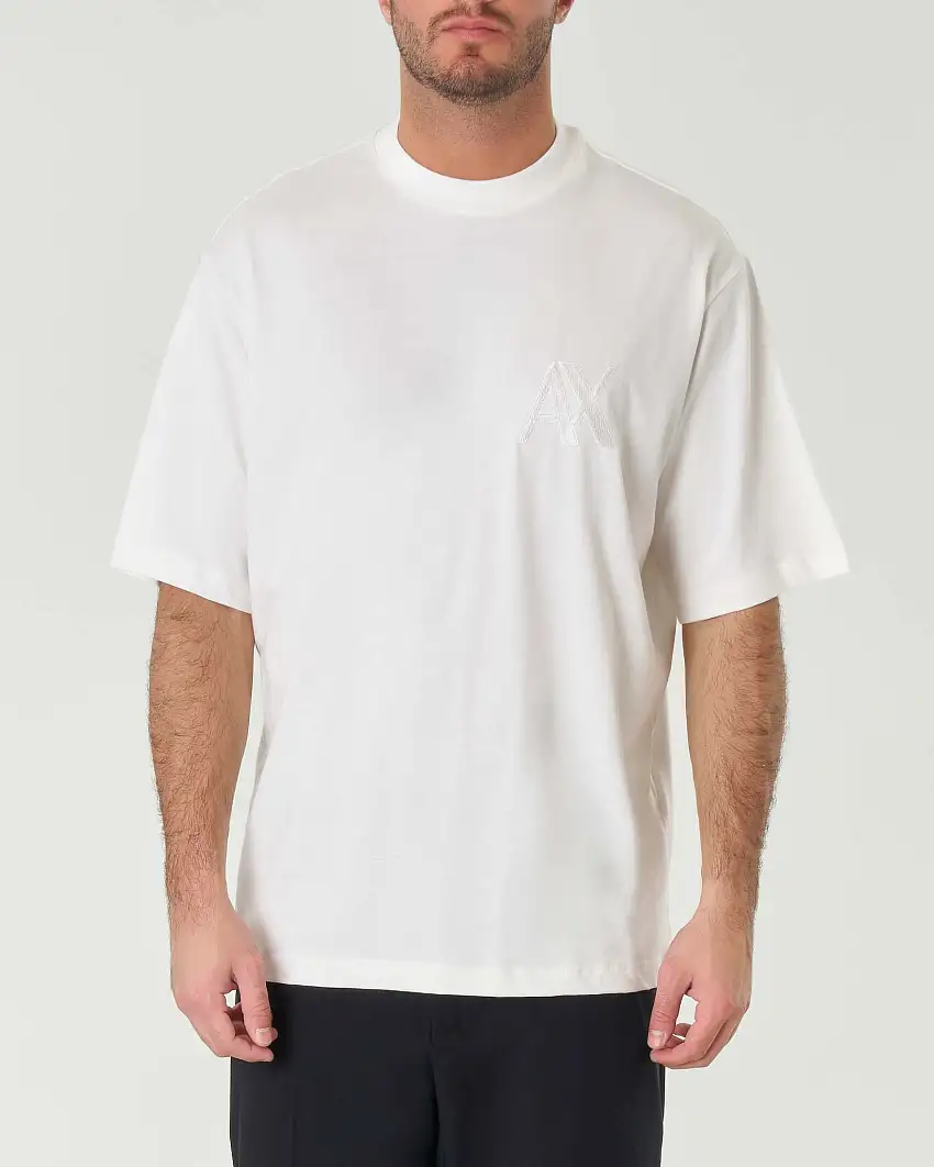 T-shirt bianca vestibilità oversize in puro cotone con logo ricamato sul petto