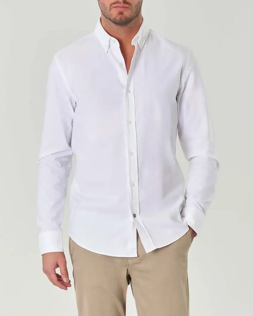 Camicia bianca Hal casual-fit in Oxford di puro cotone con colletto button-down