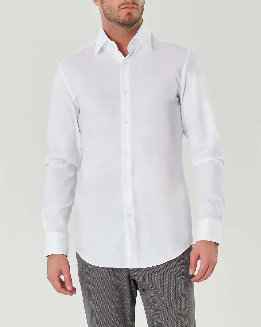 Camicia bianca Hank slim-fit in cotone stretch armaturato con colletto Kent