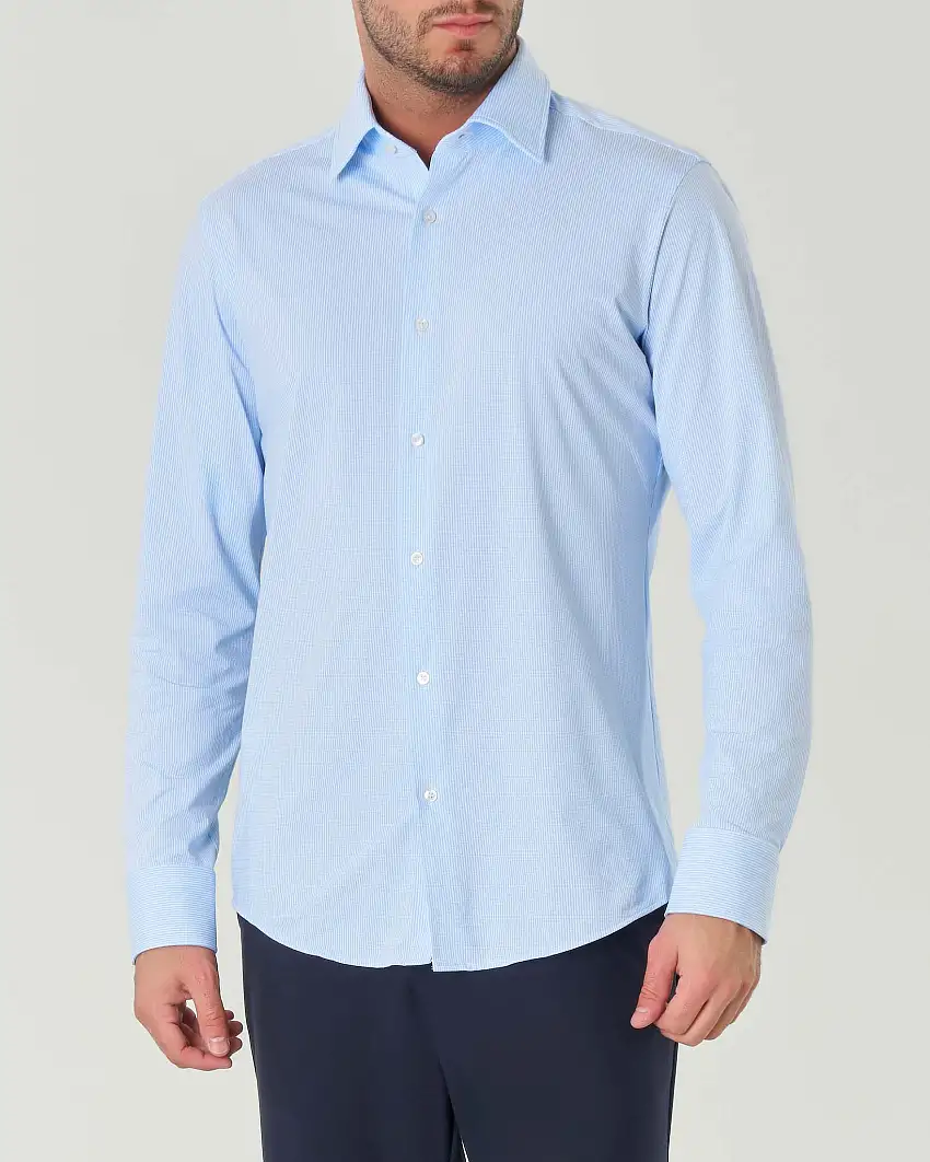 Camicia Joe micro-fantasia bianca e azzurra regular-fit in tessuto tecnico armaturato