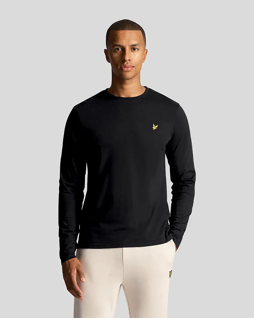 T-shirt manica lunga Lyle & Scott nera in cotone con logo aquila gialla ricamata sul petto