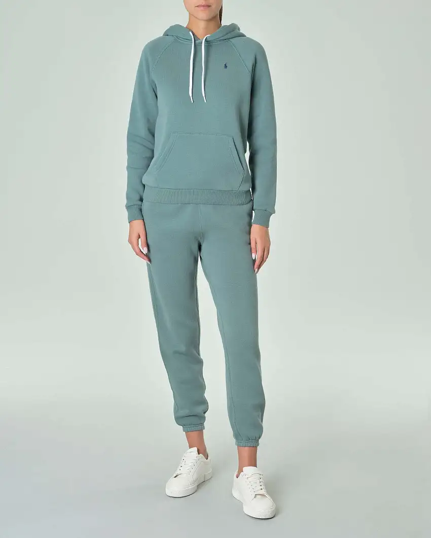 Pantaloni verde salvia in felpa di cotone con elastico inserito nei polsini e in vita