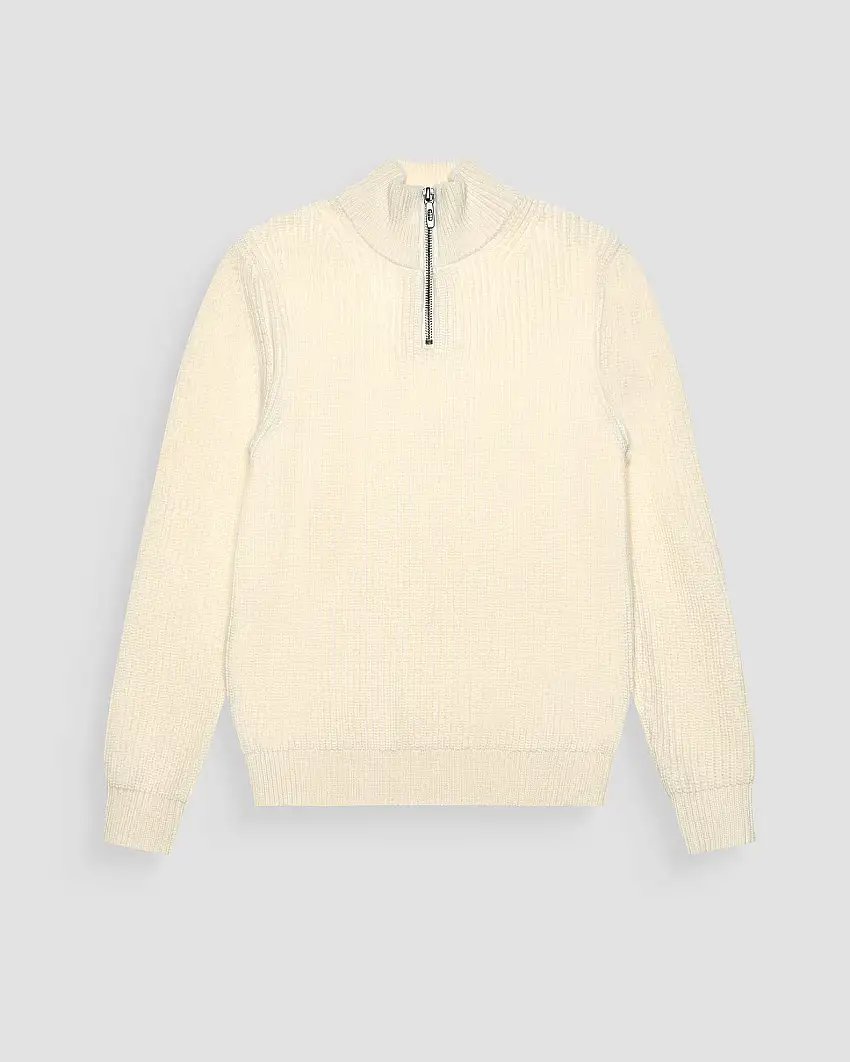 Maglia Antony Morato a collo alto con zip panna in misto lana a coste