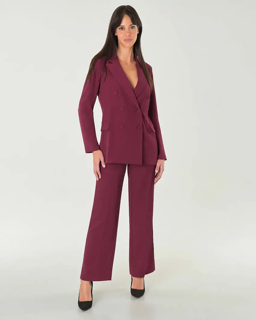 Giacca bordeaux doppiopetto in cady con scollo a rever