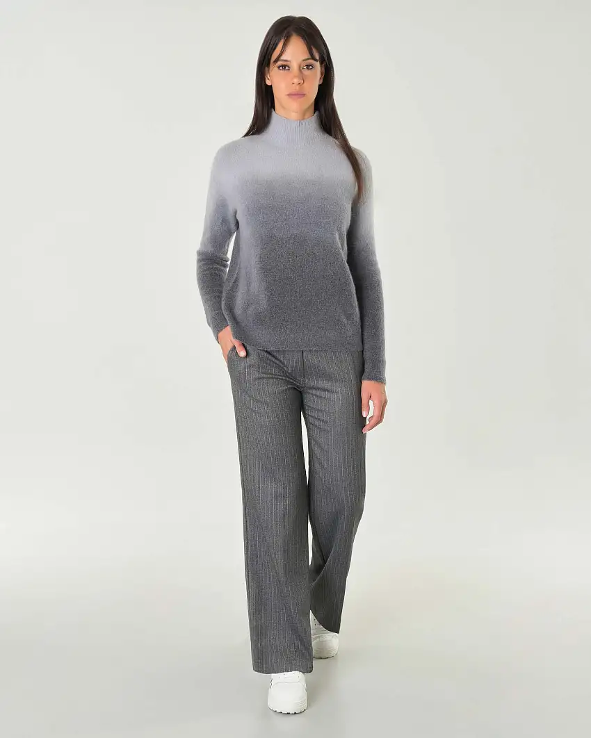 Pantaloni grigi straight in misto viscosa gessato color bianco