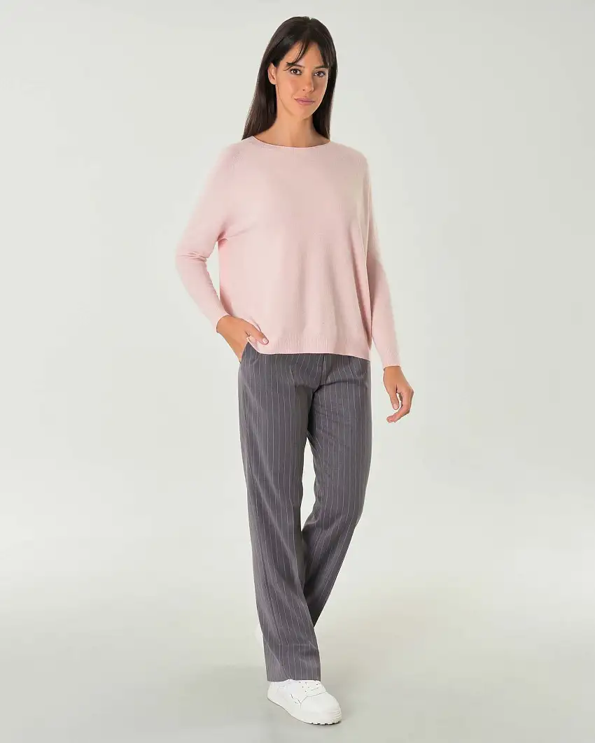 Maglia boxy rosa in misto viscosa con scollo ampio e maniche raglan
