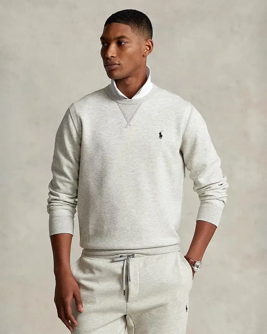 Felpa girocollo Polo Ralph Lauren grigia in interlock di cotone con logo pony ricamato