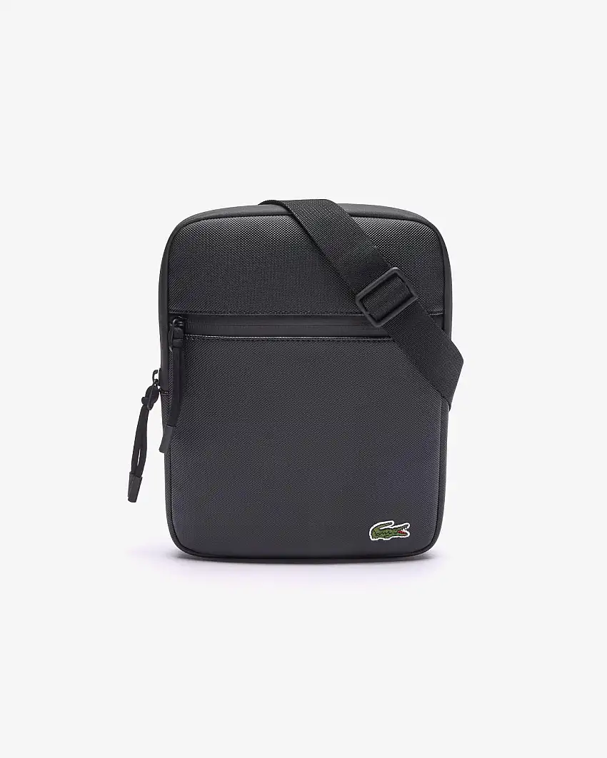 Borsa Lacoste a tracolla media nera in micro piqué