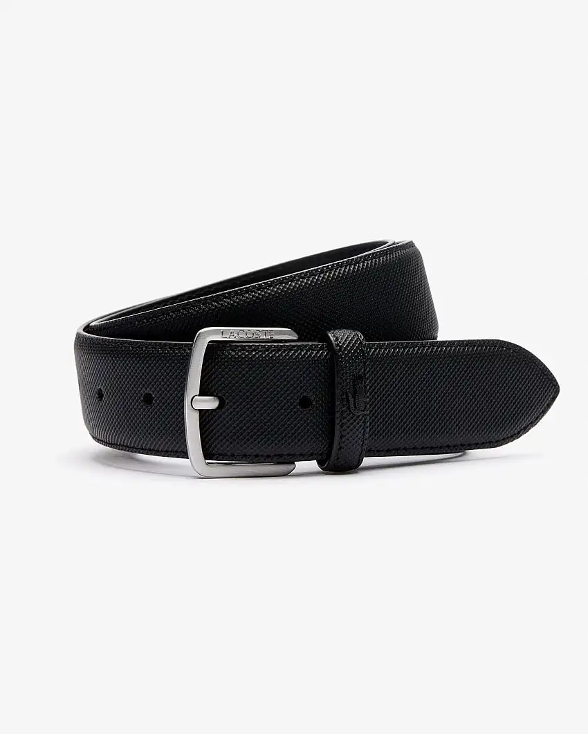 Cintura Lacoste nera in canvas piqué con fibbia argento