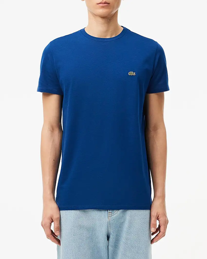 T-shirt blu royal in pima cotton con logo coccodrillo verde