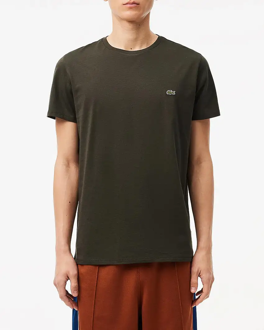 T-shirt fango in pima cotton con logo coccodrillo verde