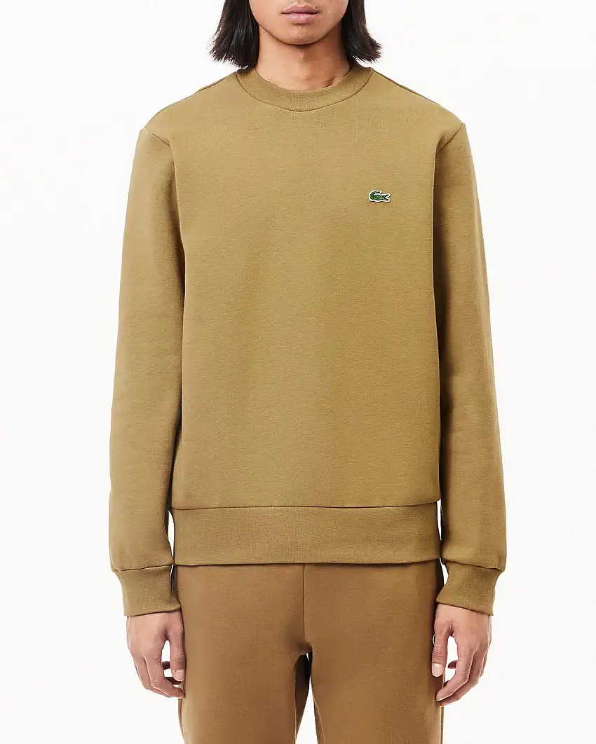 Felpa cammello girocollo con logo ricamato sul petto